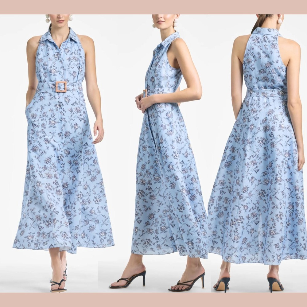 NWT Sachin & Babi [ 8 ] Casey‎ Sleeveless Belted Maxi Shirtdress in Blue #J2172